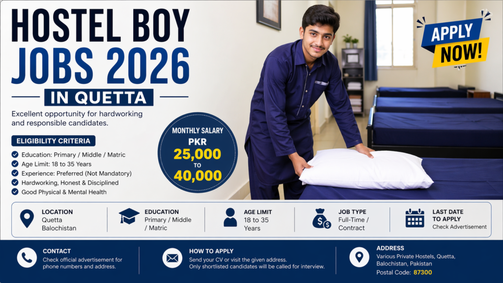 Hostel Boy Jobs 2026 in Quetta